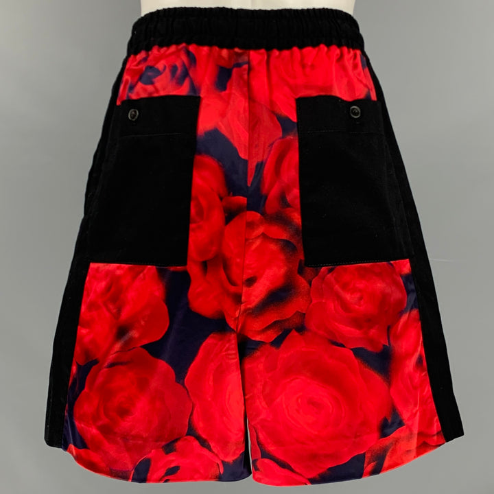 PRABAL GURUNG Size S Red Black Floral Roses Athletic Shorts