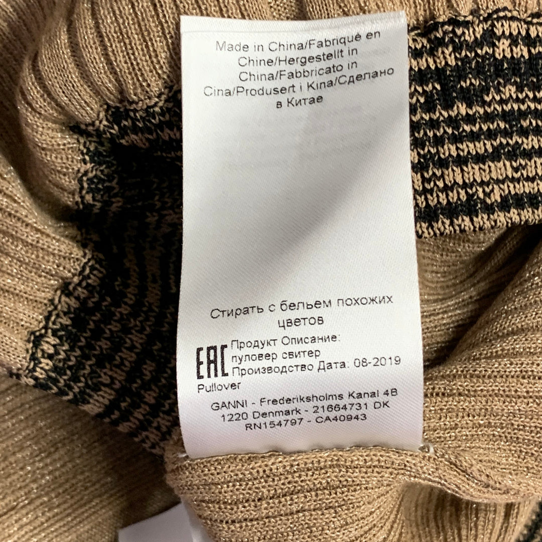 GANNI Size M Brown Cotton Blend Rib Knit Stretch Pullover