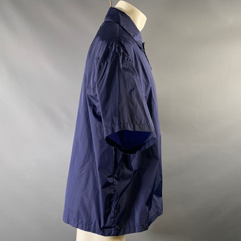Chemise PRADA manches courtes en polyamide bleu marine à boutons-pression taille M
