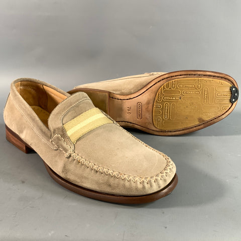 COACH Size 9 Beige Cream Stripe Suede Contrast Stitch Loafers