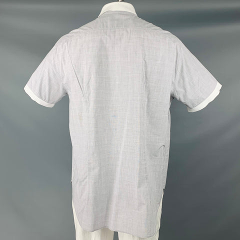 BRIONI Taille XXXL Chemise à manches courtes boutonnée en coton à carreaux gris blanc