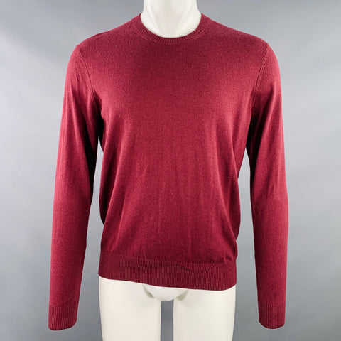 NEIMAN MARCUS Size S Burgundy Knit Cotton Merino Wool Crew Neck Pullover