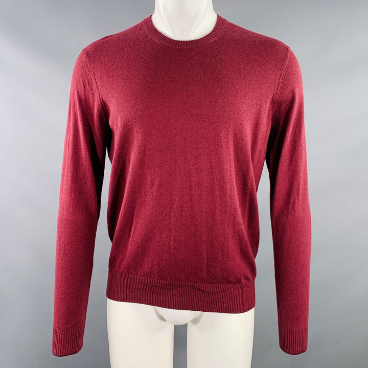 NEIMAN MARCUS Size S Burgundy Knit Cotton Merino Wool Crew Neck Pullover