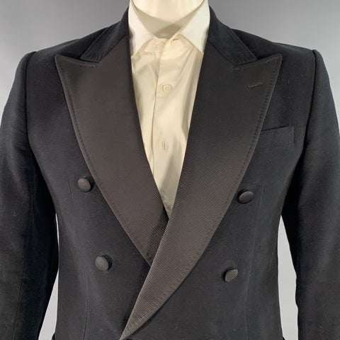 DOLCE & GABBANA Size 42 Black Moleskin Cotton Blend Sport Coat