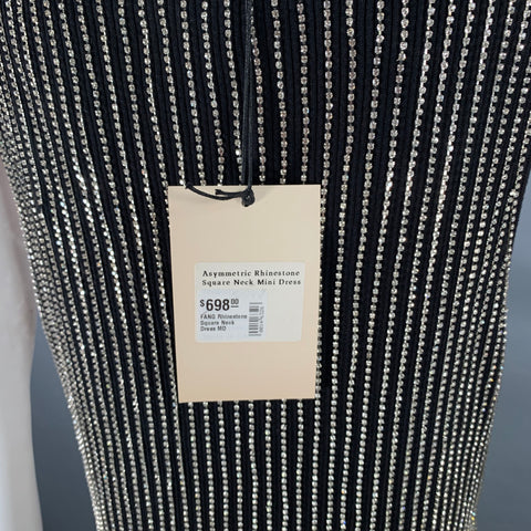FANG Size M Asymmetrical Rhinestone Black Silver Cotton Blend Sleeveless Square Neck Cocktail Dress
