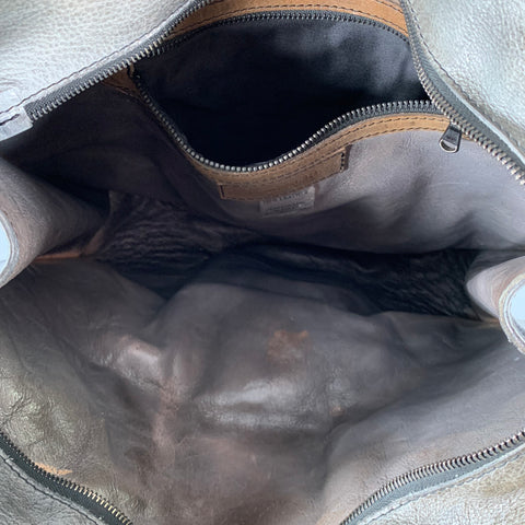 NUMERO 10 Brown Off White Embroidered Leather Tote Handbag