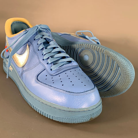 NIKE x OFF-WHITE Size 11 Air Force 1 '07 Virgil Blue Silver Logo Sneakers