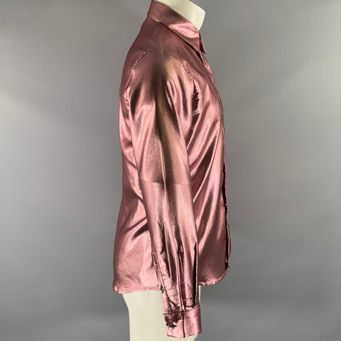 ROBERTO CAVALLI Size S Pink Metallic Polyester Blend Long Sleeve Shirt
