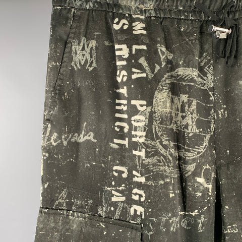 AMIRI Size M Black Grey Graphic Viscose Drawstring Casual Pants
