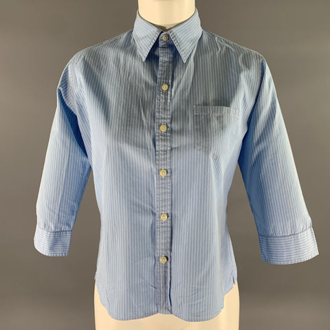 RALPH LAUREN Size 10 Blue White Cotton Stripe 3/4 Sleeves Shirt