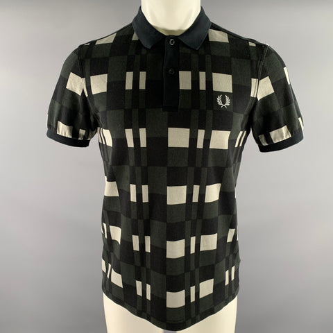 FRED PERRY Size M Black Green Grey Checkered Cotton Polo