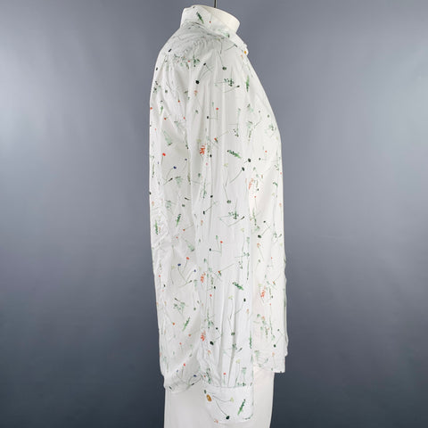 PAUL SMITH Size XL White Multi Color Floral Cotton Long Sleeve Shirt
