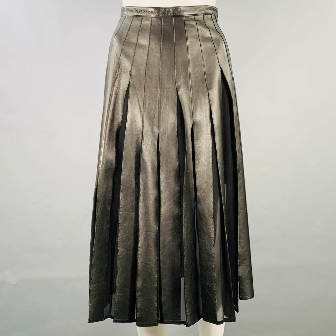 BURBERRY LONDON Size 2 Black Silk Pleated Midi Skirt