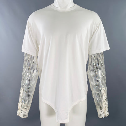 BURBERRY Size XS White Embellishment Cotton Crew Neck Pullover