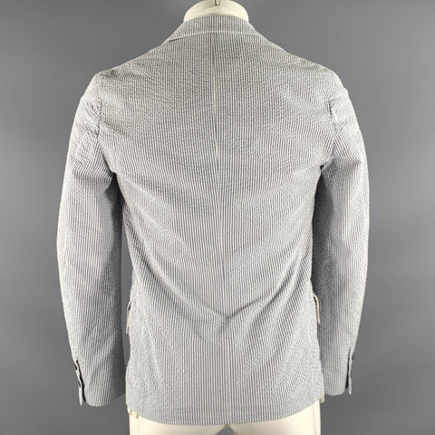 WOOSTER + LARDINI Chest Size 36 Blue White Seersucker Cotton Sport Coat