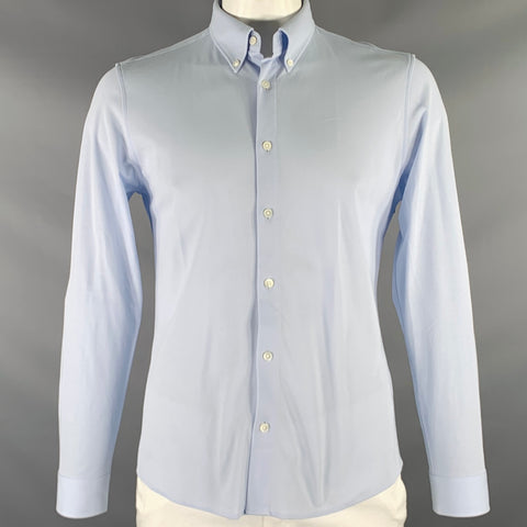 THEORY Size L Light Blue Knit Cotton Blend Button Down Long Sleeve Shirt