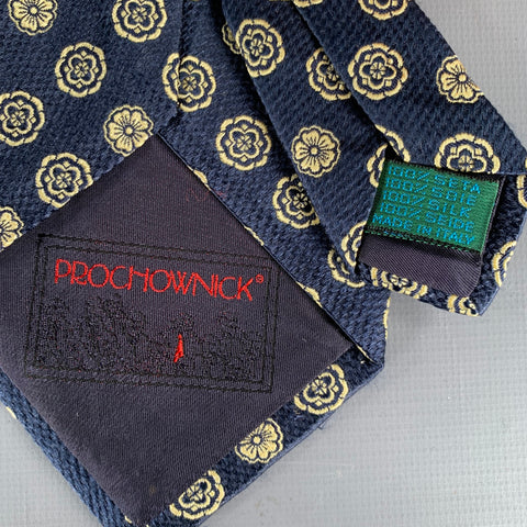 PROCHOWNICK Navy Cream Floral Jacquard Silk Tie