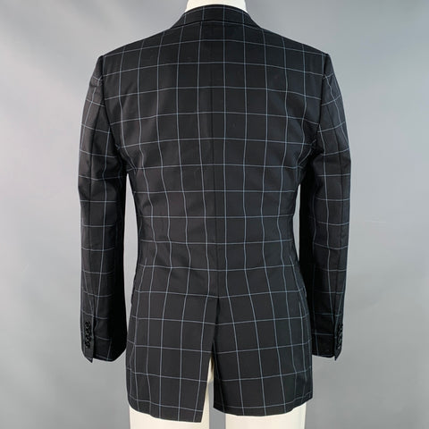 PAUL SMITH Size 38 Black Blue Window Pane Wool Notch Lapel Sport Coat