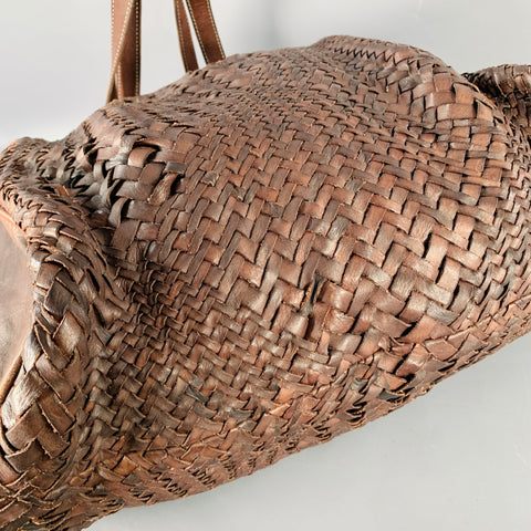 GIORGIO BRATO Brown Woven Leather Tote Handbag