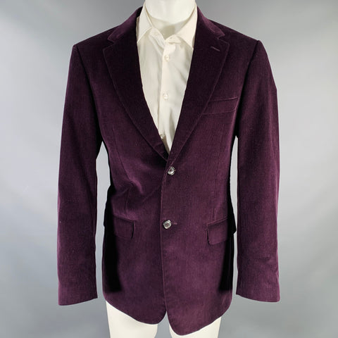 VALENTINO Size 40 Purple Corduroy Cotton Notch Lapel Sport Coat