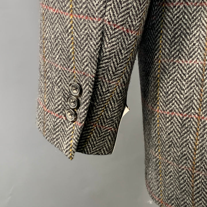 O'CONNELL'S Size 42 Long Grey Black Herringbone Wool Sport Coat