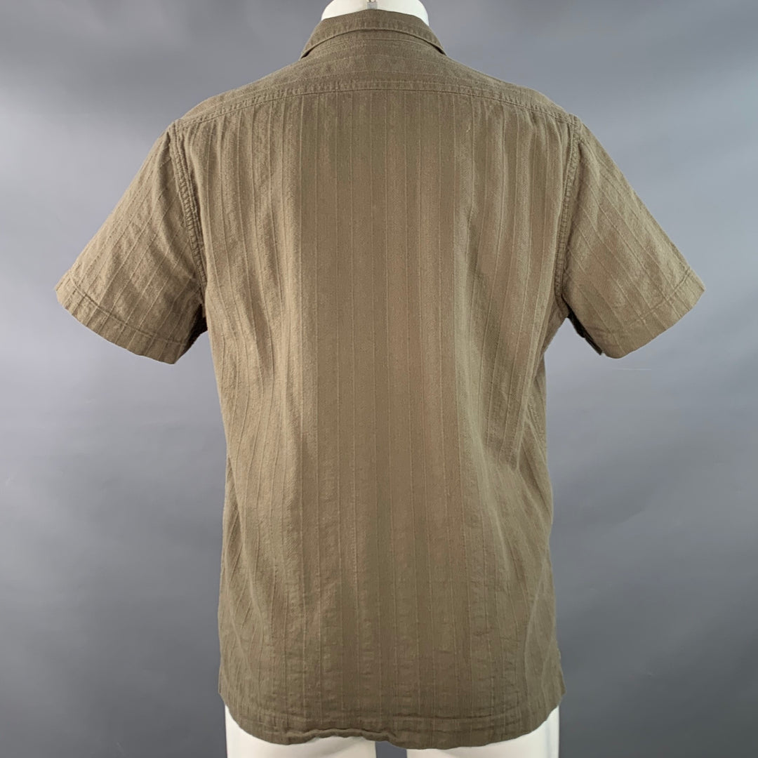 TAYLOR STITCH Size 40 Green Olive Stripe Organic Cotton Short Sleeve Shirt