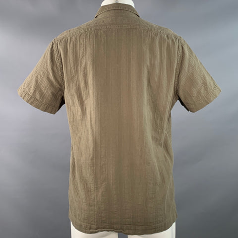TAYLOR STITCH Size 40 Green Olive Stripe Organic Cotton Short Sleeve Shirt