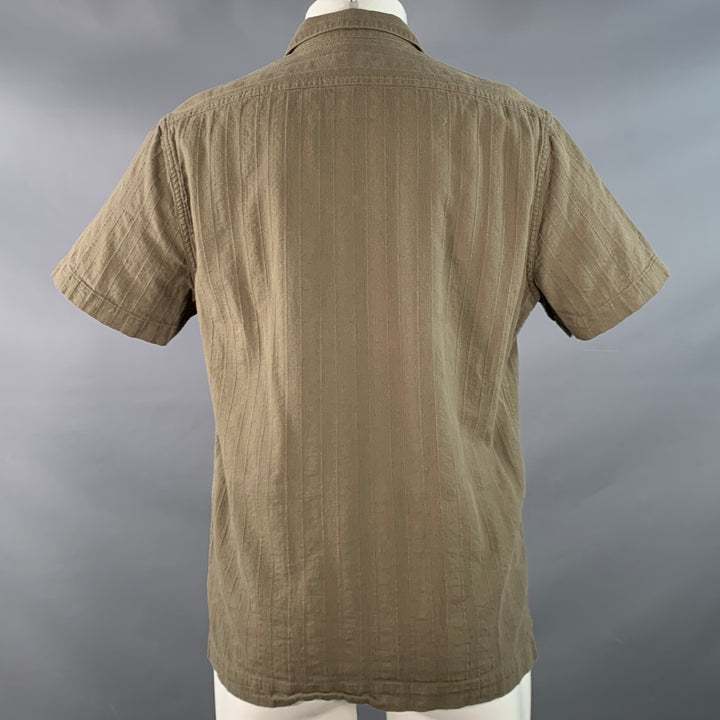 TAYLOR STITCH Size 40 Green Olive Stripe Organic Cotton Short Sleeve Shirt