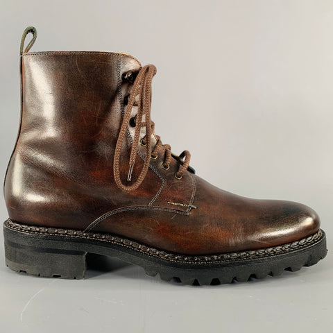 CALZOLERIA HARRIS Size 10 Brown Burnished Leather Lace-Up Boots