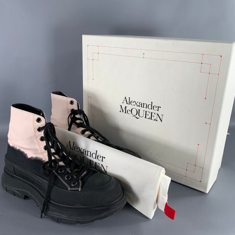 ALEXANDER MCQUEEN Size 9 Black Pink Color Block Mixed Materials Lace-Up Boots