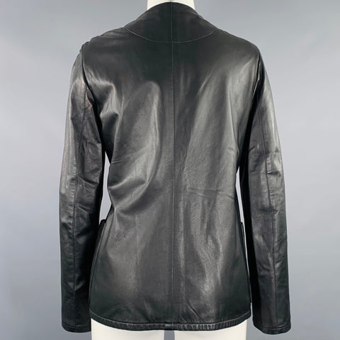 AKRIS Size 4 Black Wool Lambskin Leather Snaps Jacket