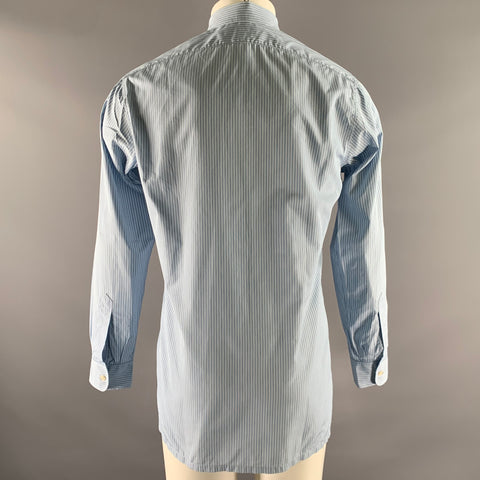 CHARVET Size M Blue Stripe Cotton Pointed Collar Long Sleeve Shirt