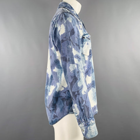 LEVI STRAUSS Size S Blue White Distressed Twill Western Long Sleeve Shirt