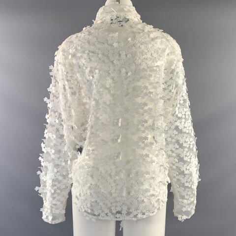 CYNTHIA ROWLEY Size L White Polyester Floral Button Up Casual Top