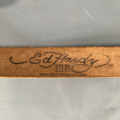 ED HARDY Size XS Black White Floral Leather Belt