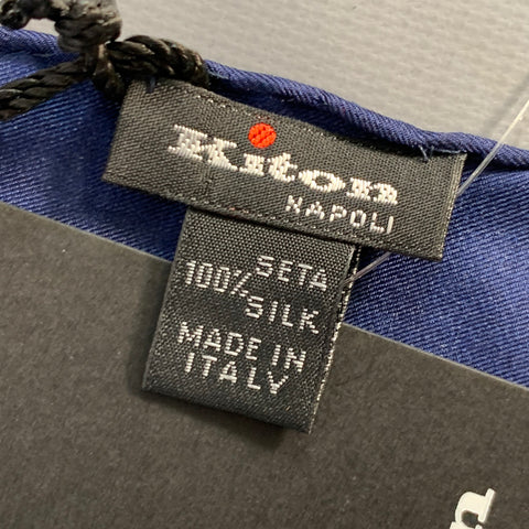 KITON Navy White Paisley Silk Pocket Square