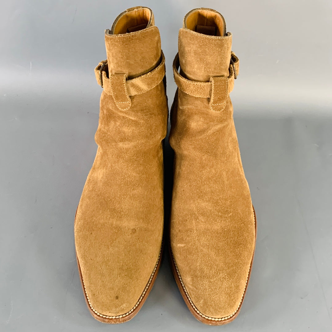 SAINT LAURENT Size 8 Hedi Strap Tan Suede Harness Boots