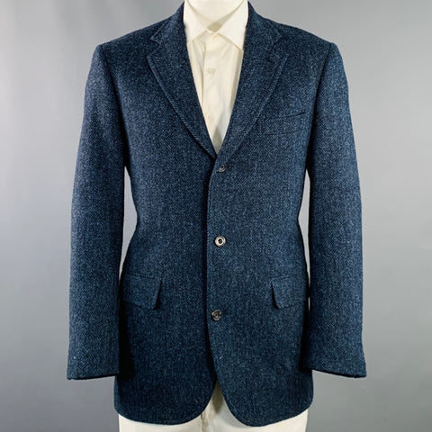 O'CONNELL'S Size 42 Long Blue Black Herringbone Wool Sport Coat