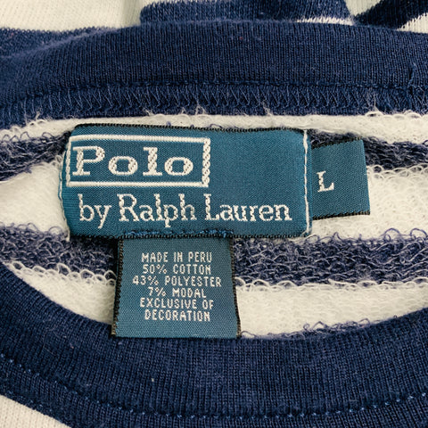 RALPH LAUREN Size L White Navy Stripe Cotton Blend Crew Neck Pullover