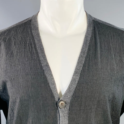 JOHN VARVATOS Size M Grey Slate Glenplaid Linen Two Pockets Cardigan