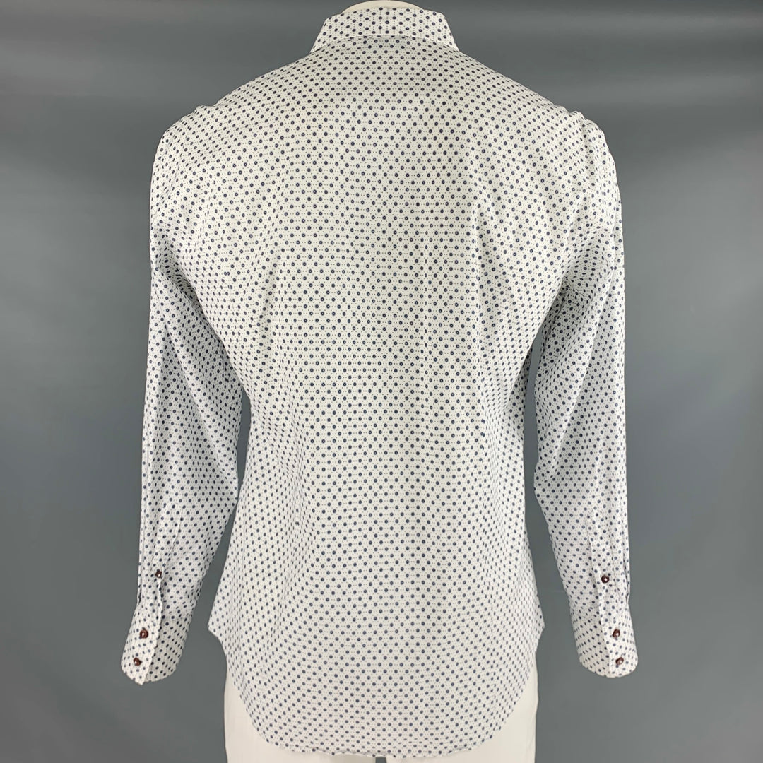 LAB PAL ZILERI Size L White Blue Dots Cotton Long Sleeve Shirt