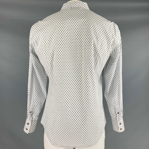 LAB PAL ZILERI Size L White Blue Dots Cotton Long Sleeve Shirt