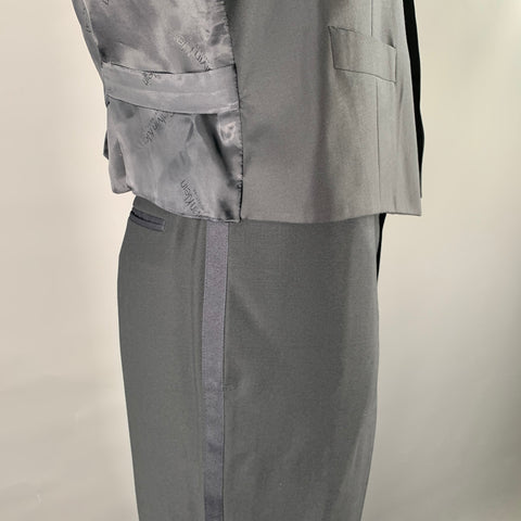 CALVIN KLEIN Size 44 Navy Wool Peak Lapel 3 Piece Tuxedo
