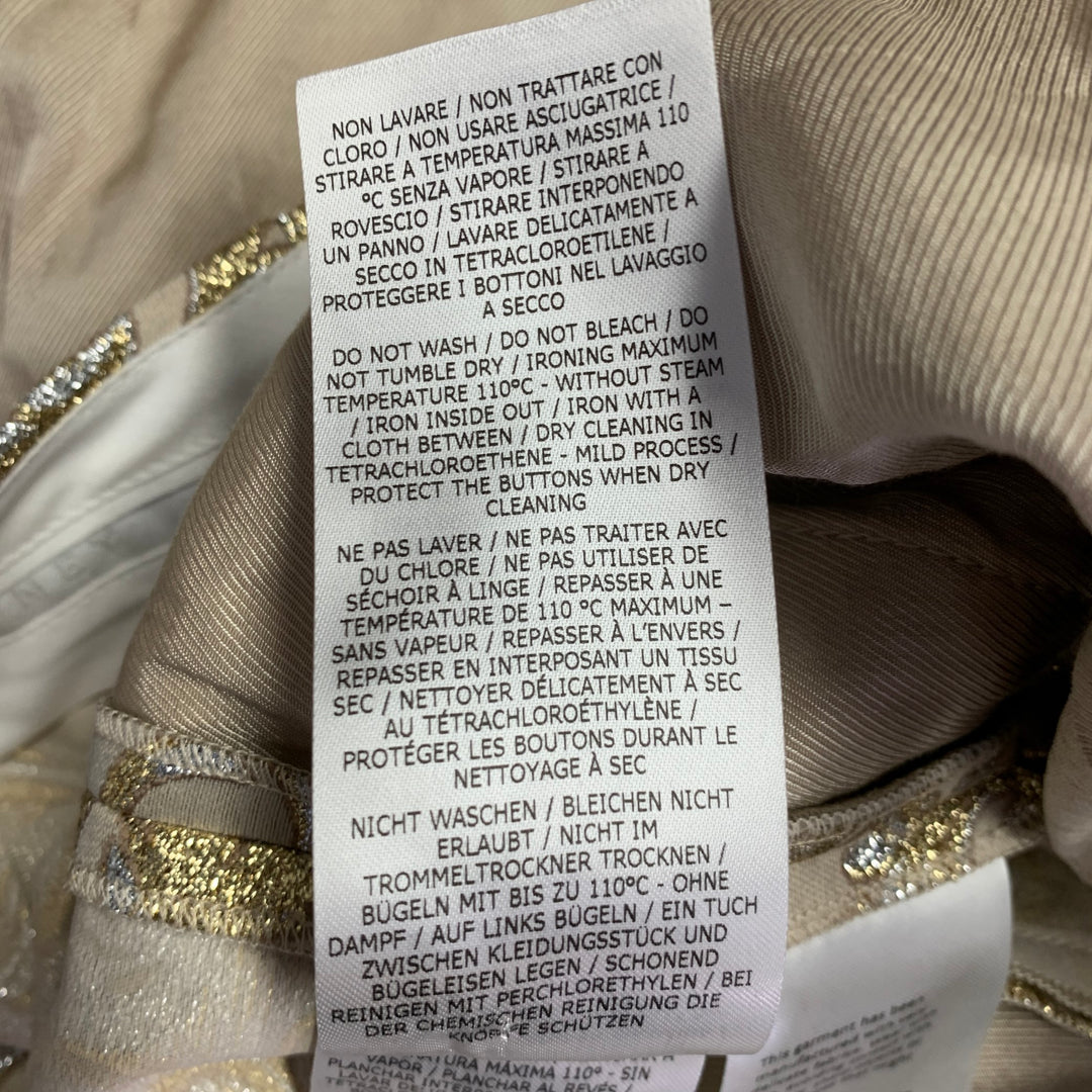 STELLA McCARTNEY Size 2 Metallic Gold Silver Polyamide Blend Jacquard Peak Lapel Pantsuit