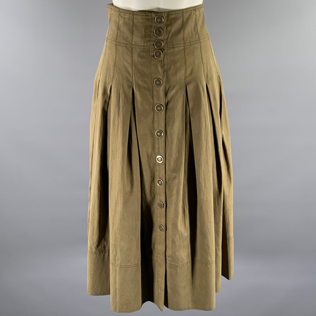 ULLA JOHNSON Size 6 Green Olive Tencel Cotton Pleated Circle Skirt