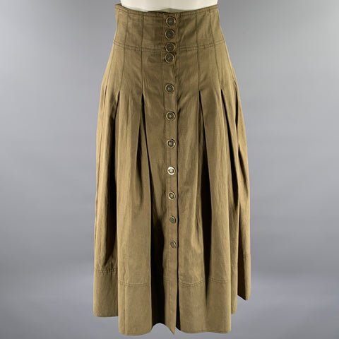 ULLA JOHNSON Size 6 Green Olive Tencel Cotton Pleated Circle Skirt
