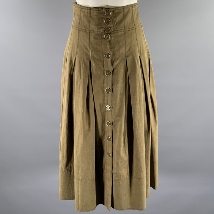 ULLA JOHNSON Size 6 Green Olive Tencel Cotton Pleated Circle Skirt
