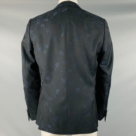 PAUL SMITH Size 40 Navy Black Floral Cotton Peak Lapel Sport Coat