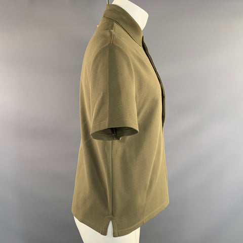 VALENTINO SS2021 Size S Green Olive Viscose Polyester Pointed Collar Polo
