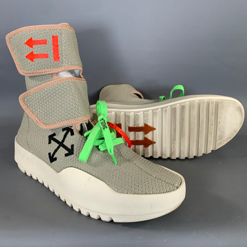 OFF WHITE Size 8 Green Woven Fabric Lace Up Boots
